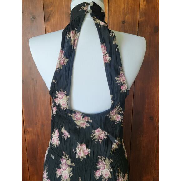 American Eagle Women Sm. Maxi Dress Black Floral Cottagecore Sleeveless Keyhole - Picture 13 of 16